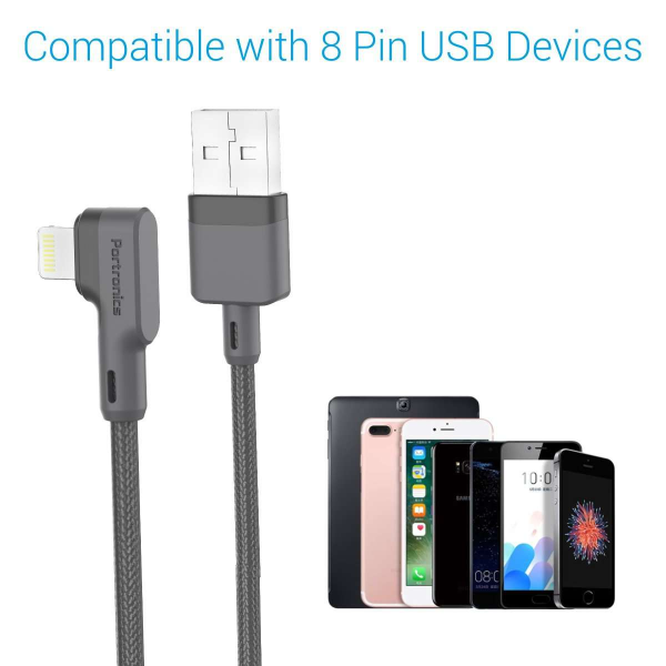 Portronics Konnect L 1.2M Fast Charging 3A 8 Pin USB Cable with Charge &  Sync Function for iPhone, iPad (Grey) : : Computers & Accessories