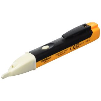 A useful tool for electricians, linemen, electrical and electronics engineers, Precise - 90 to 1000 V Plastic AC Voltage Tester Volt Test Pen Detector (2 Pieces) is handy equipment to test power cables, circuit breakers, wall sockets, junction boxes, fuses, etc. This easy to maintain tool can be cleaned with a damp cloth. The lightweight, easy to use, the device produces a sensor or detects the voltage and the white handle will be light and beep. With operating humidity of 80%, the device can measure voltage from 90 to 1000 V. One needs to put 2 x AAA batteries to have it working.