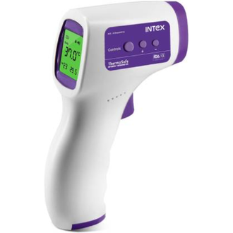 Intex - 32 to 42 Degree C Infrared Thermo Safe Thermometer allows users to get the correct temperature reading while maintaining a safe distance from the patient. This 32 to 42 Degree C Infrared Thermo Safe Thermometer has high sensitivity sensors and is able to quickly detect changes in the temperature. The Infrared Thermo Safe Thermometer by Intex, with its high-quality design and its black-lit- Led display, allows users to measure temperatures with a single touch of the button. What makes the Intex - 32 to 42 Degree C Infrared Thermo Safe Thermometer a unique product in the market is its colour indicator feature, making it easy for users to identify the level of temperature change. The Intex thermometer has both the Celsius as well as Fahrenheit modes available. Apart from all these features, the Intex thermometer also has a low battery indicator and provides easy handling of buttons and indicators to help users measure temperatures quickly.