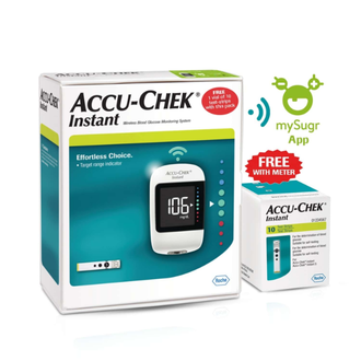 Accu-Chek Instant Glucometer Combo Pack with Free 10 Test Strips, mySugr App provides effortless Bluetooth synchronization with mySugr diabetes management app. It is compatible with Apple and Android devices and gives a personalized logging screen. It helps to monitor your blood glucose level easily, get visual reassurance and personalize it to suit your goals with intuitive target range indicator.  This kit helps in testing the sugar levels in the blood at home without any hustle.
